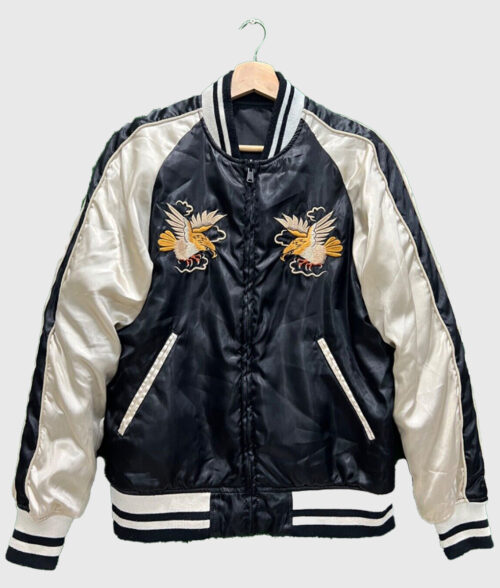 Dragon Embroidery Black Bomber Jacket