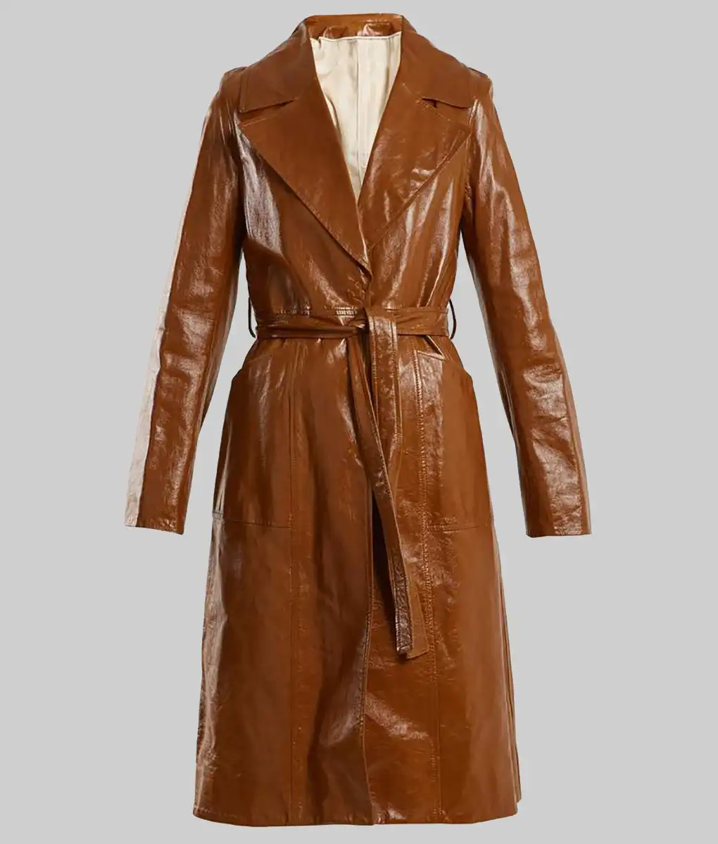 Emily Ratajkowski Street Style Brown Leather Coat