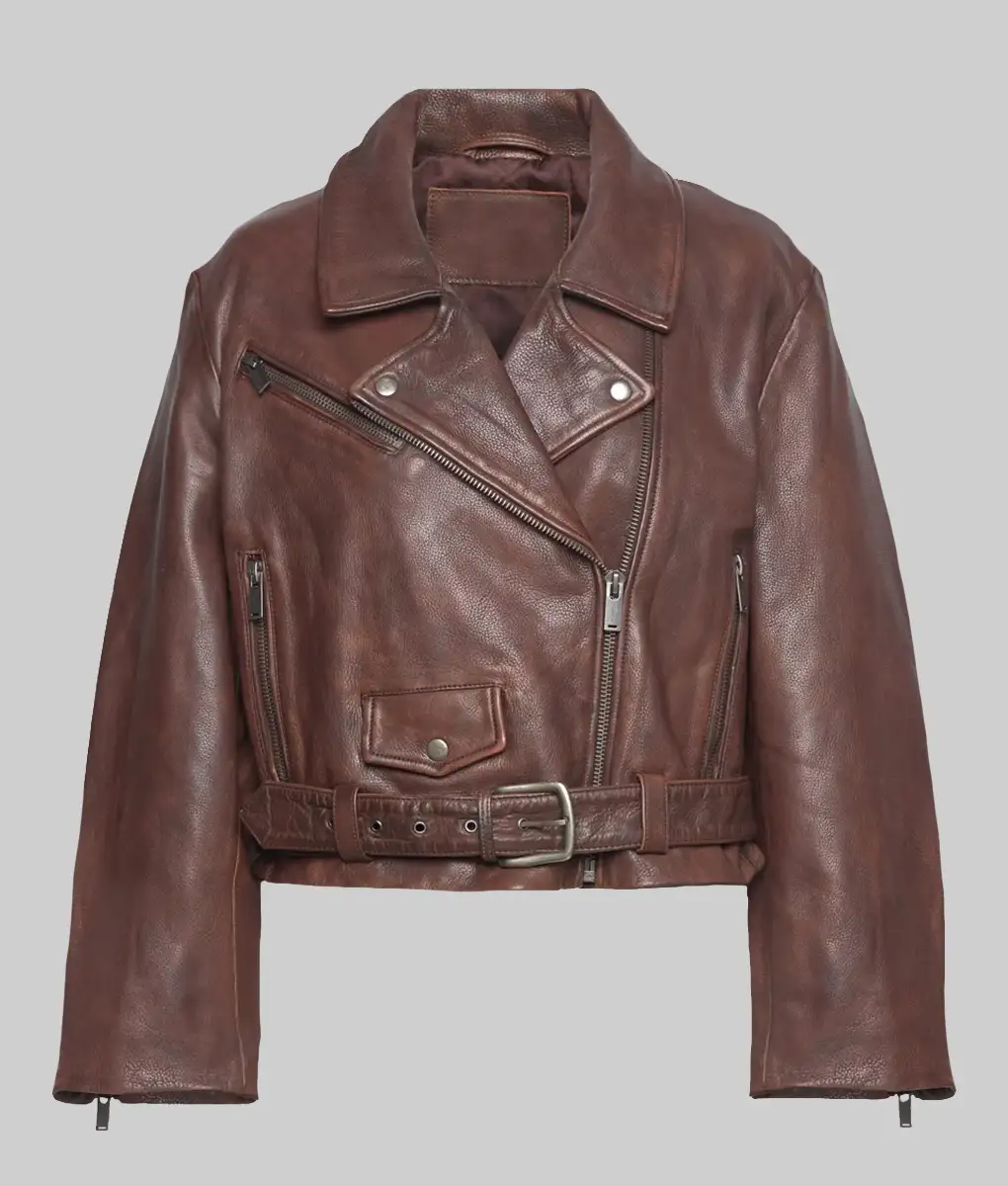 Gigi Hadid Brown Biker Leather Jacket
