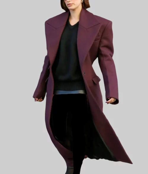 Hailey Bieber Burgundy Trench Coat