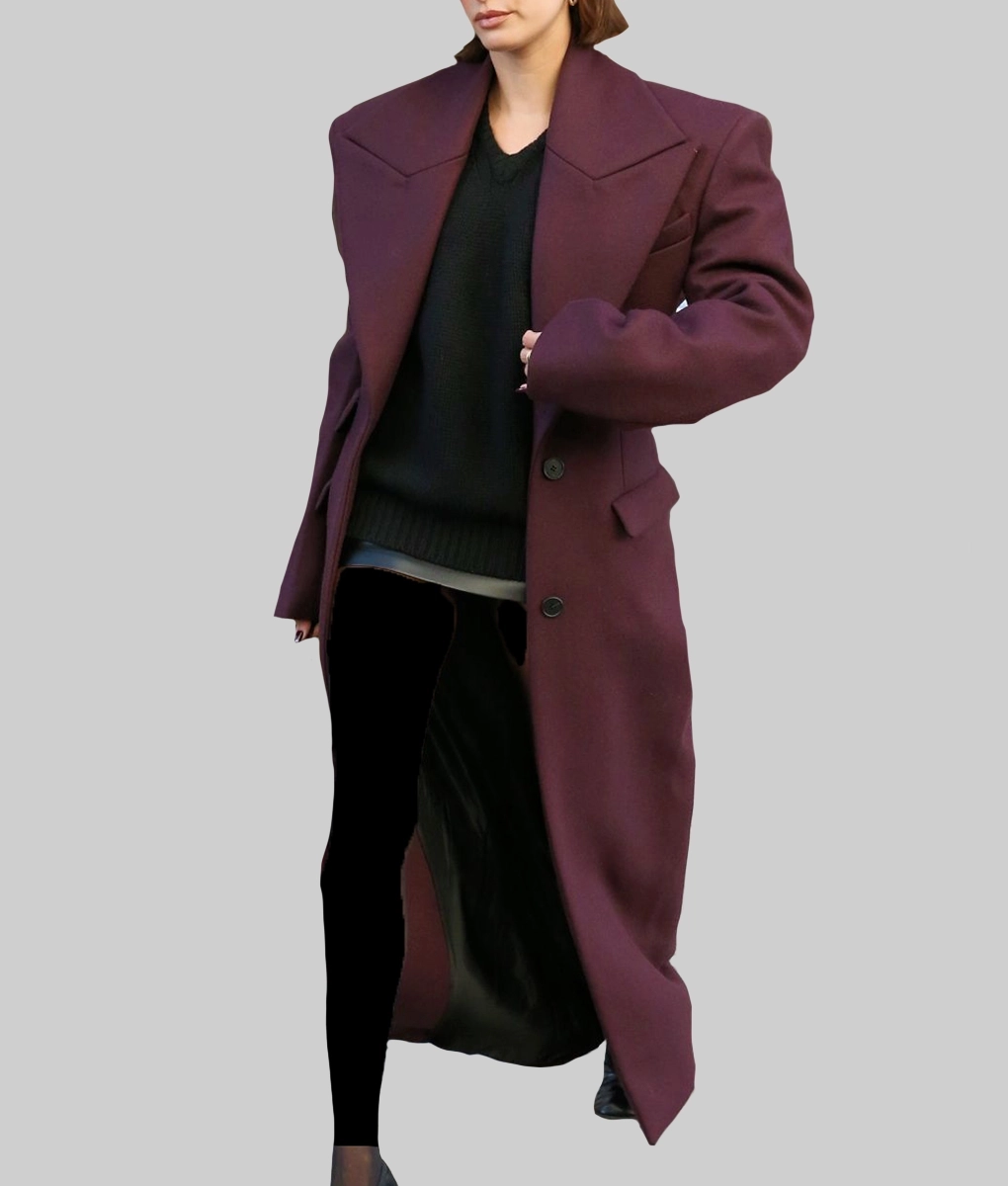 Hailey Bieber Burgundy Trench Coat