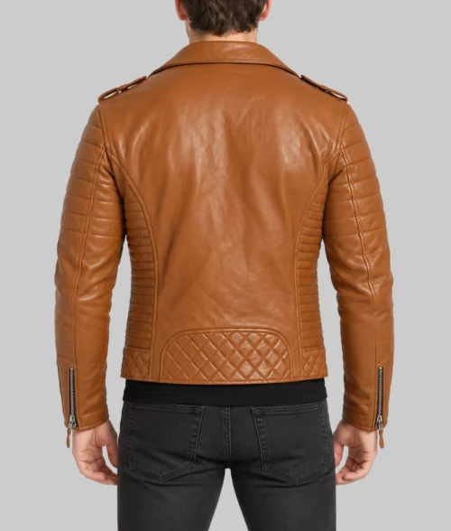 Jose Men's Brown Biker Jacket - Back View
