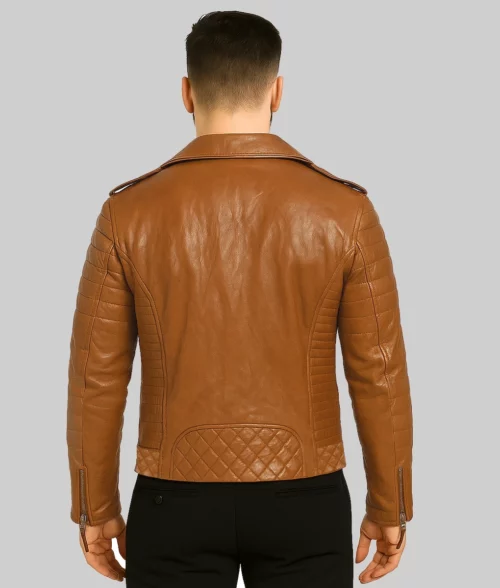 Jose Men's Brown Biker Jacket-Back View