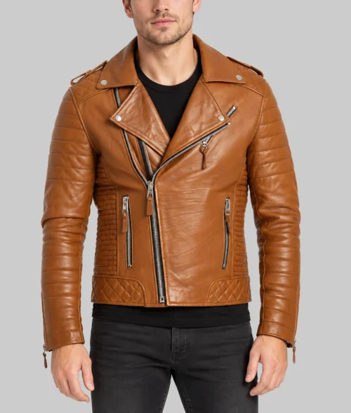 Jose Men's Brown Biker Jacket - Front View
