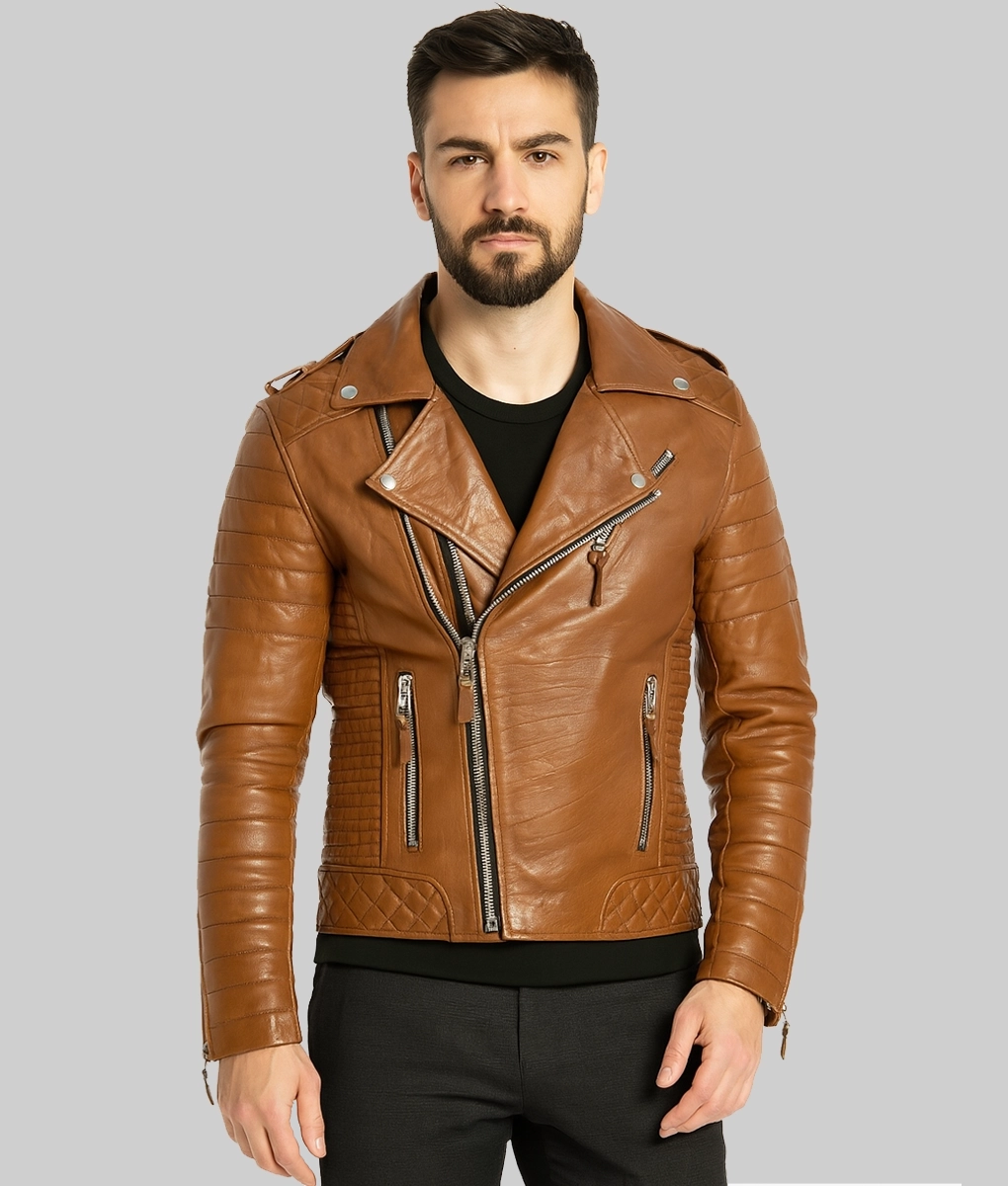 Jose Men's Brown Biker Jacket-Front View