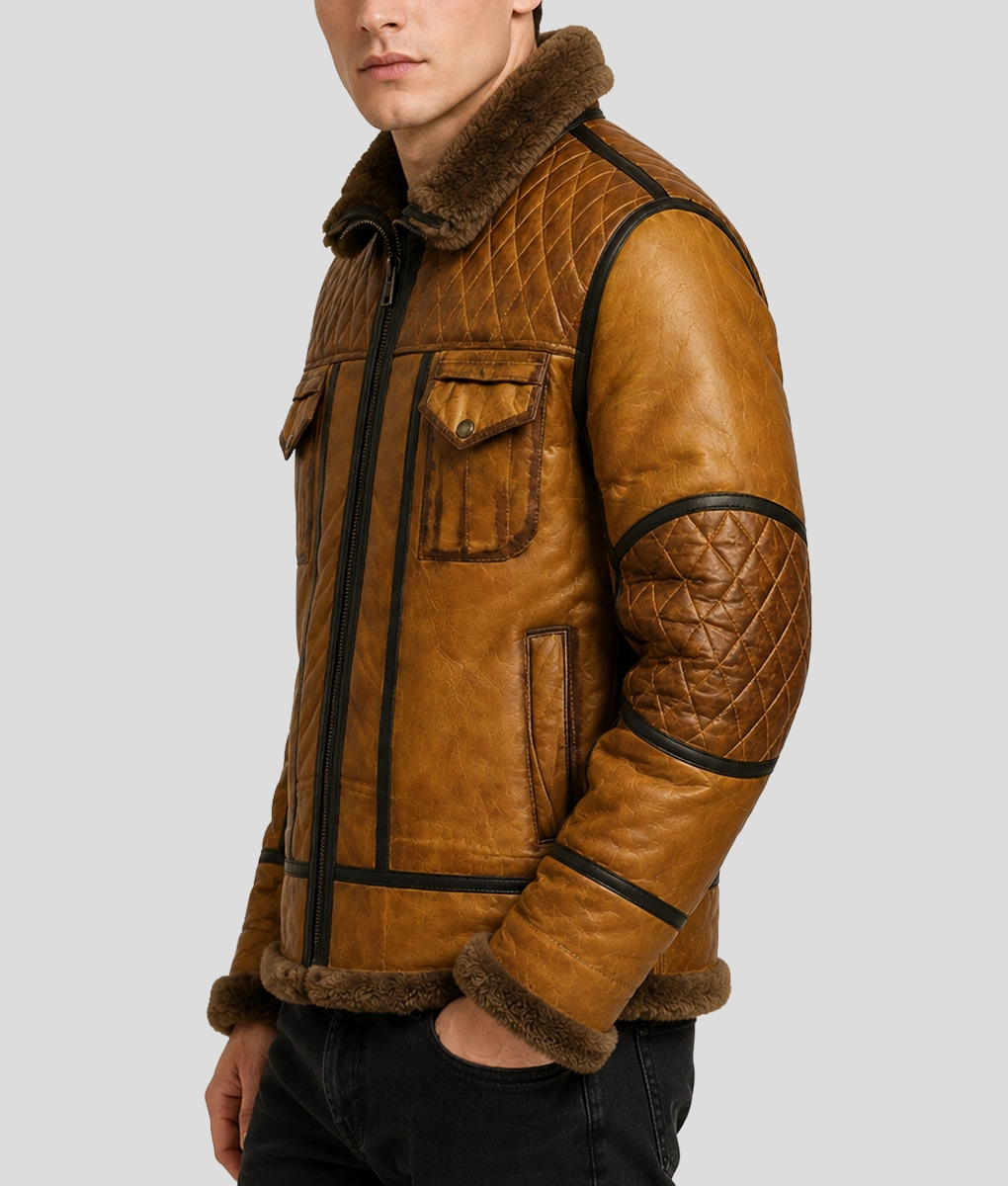 Men's B10 Bomber RAF Brown Aviator Jacket - Side