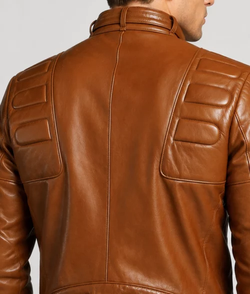 Men's Distressed Brown Slim fit Biker Jacket - Back Collar
