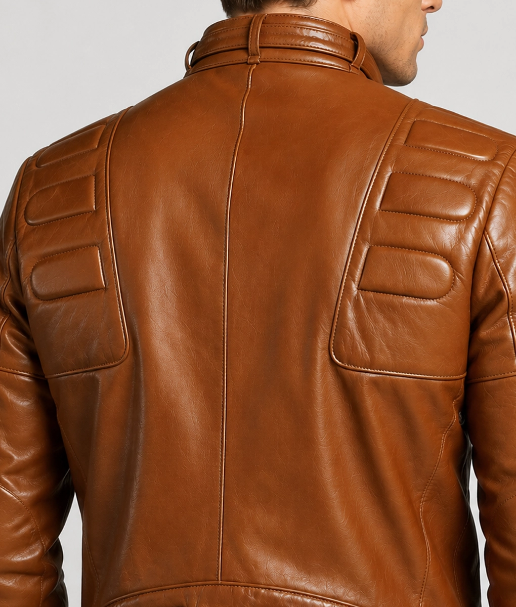 Men's Distressed Brown Slim fit Biker Jacket - Back Collar