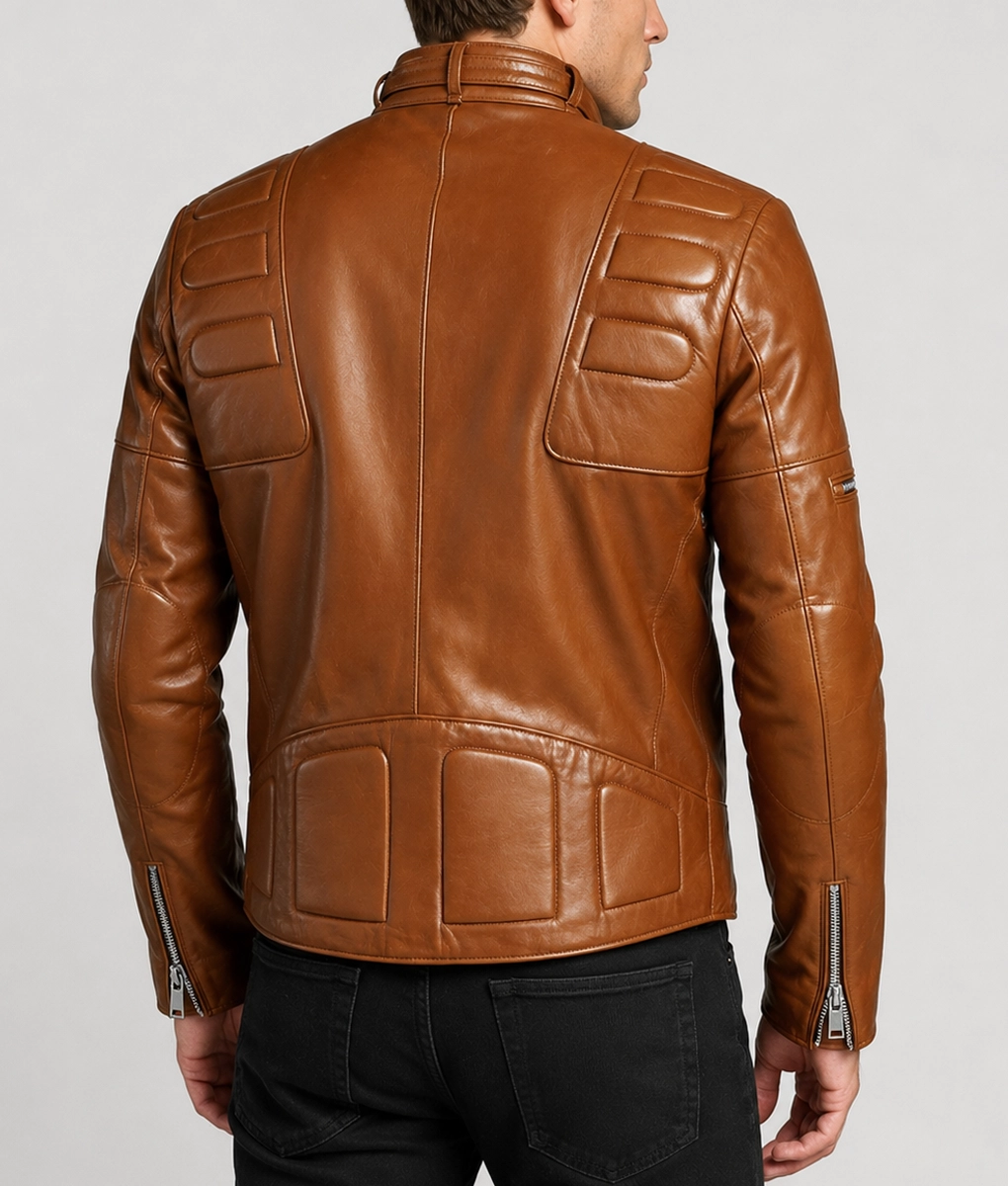 Men's Distressed Brown Slim fit Biker Jacket - Back