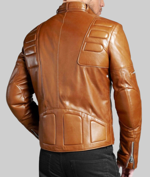 Men's Distressed Brown Slim fit Biker Jacket-BackView1
