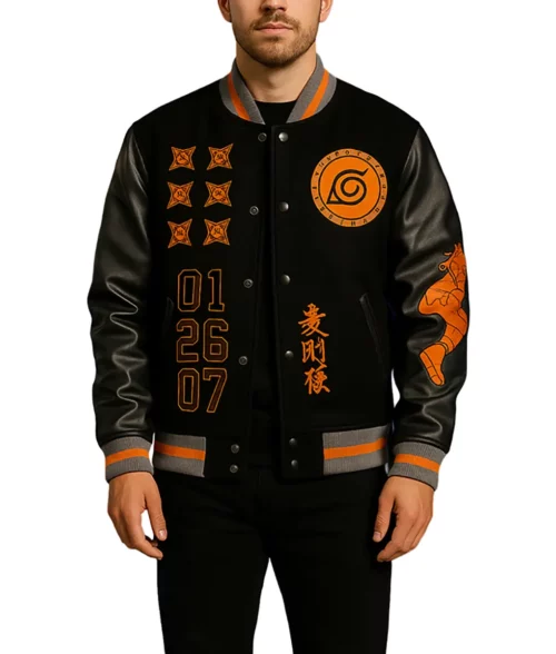 Naruto Hidden Leaf Black Varsity Jacket The Leather City