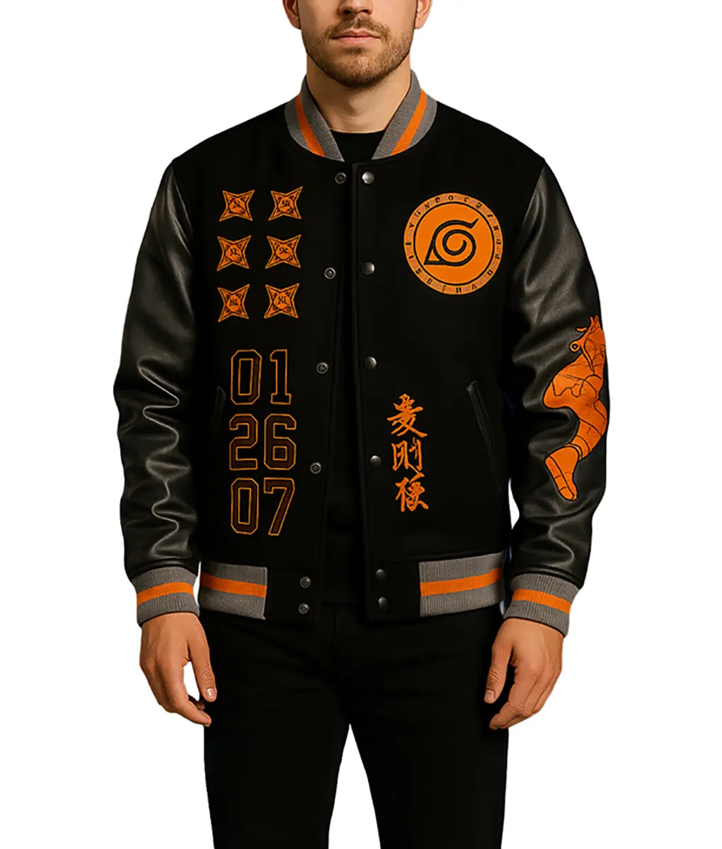 Naruto Hidden Leaf Black Varsity Jacket The Leather City