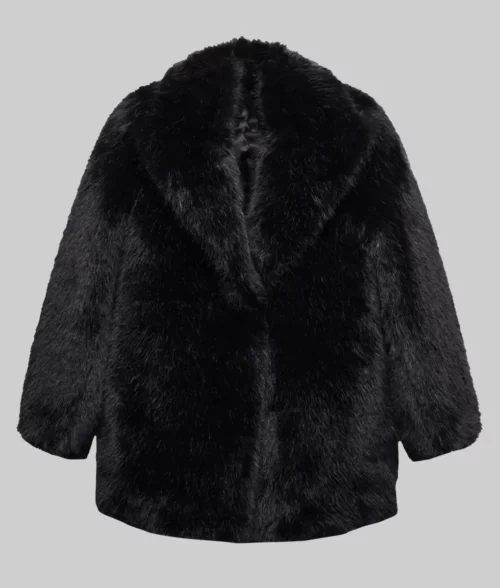 Selena Gomez Black Fur Coat