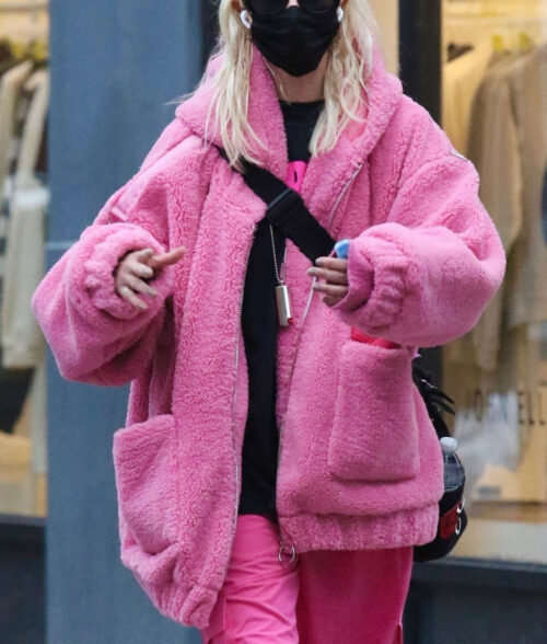 Taylor Momsen Pink Shearling Coat