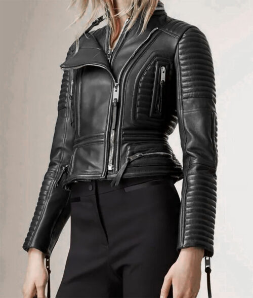 Women's Peplum Waist Leather Biker Jacket