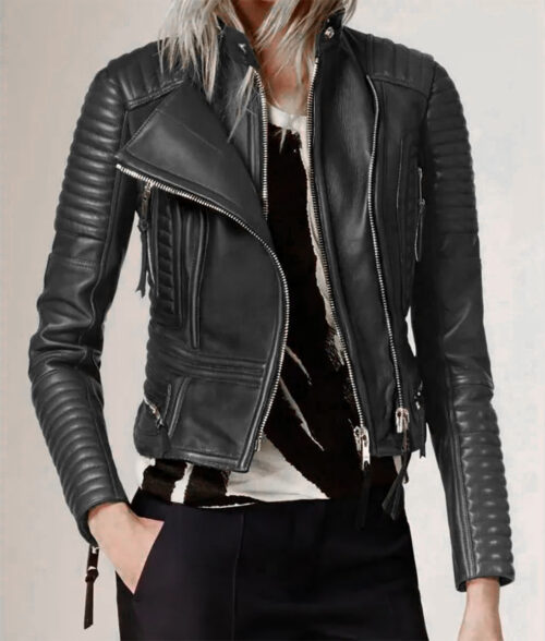 Women's Peplum Waist Leather Biker Jacket