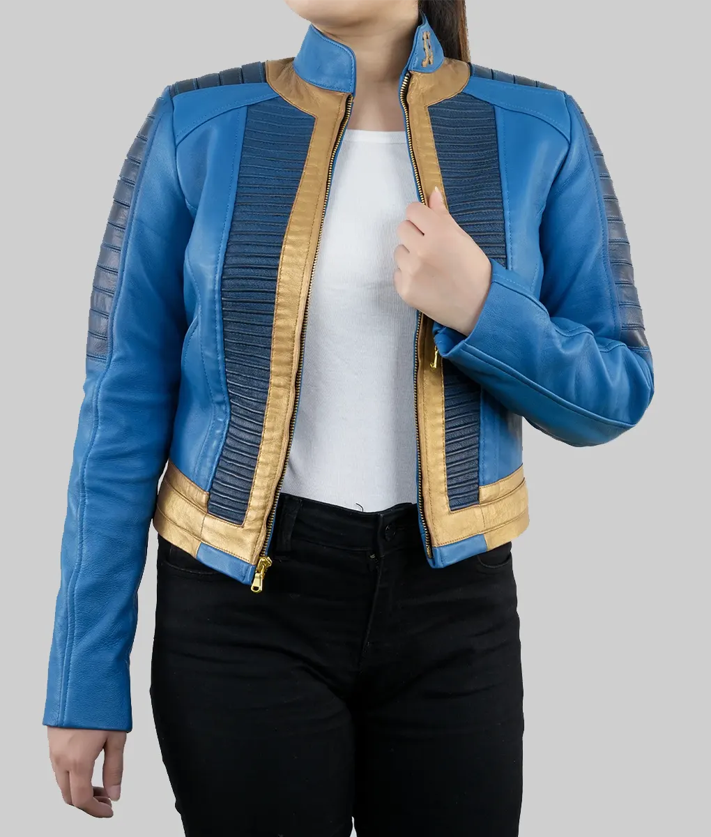 Fallout 2024 Ella Purnell Blue Jacket-Front View