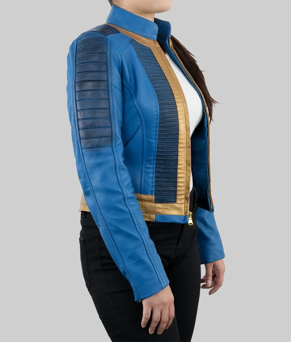 Fallout 2024 Ella Purnell Blue Jacket-Side View