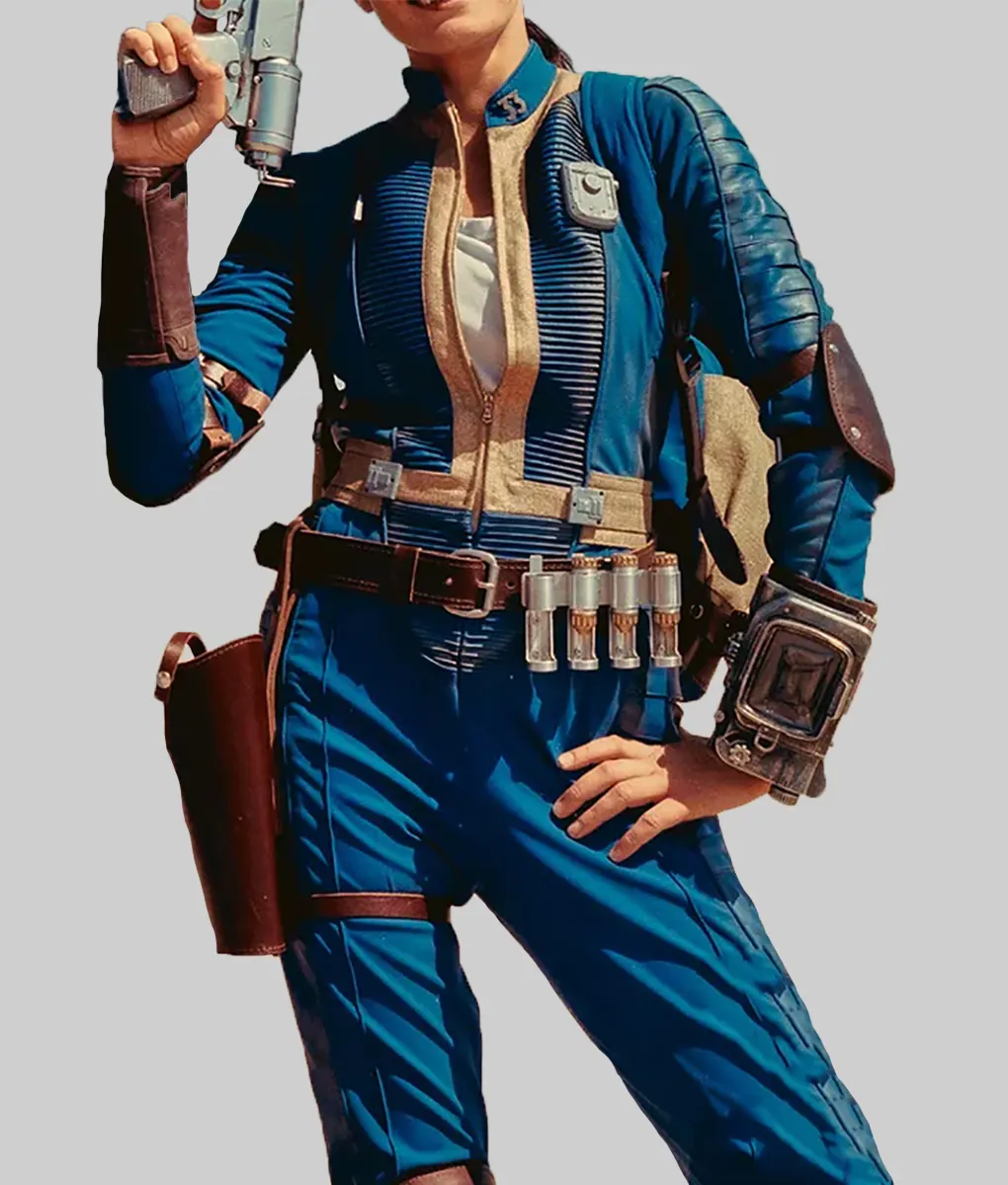Fallout 2024 Ella Purnell Blue Jacket-Front View