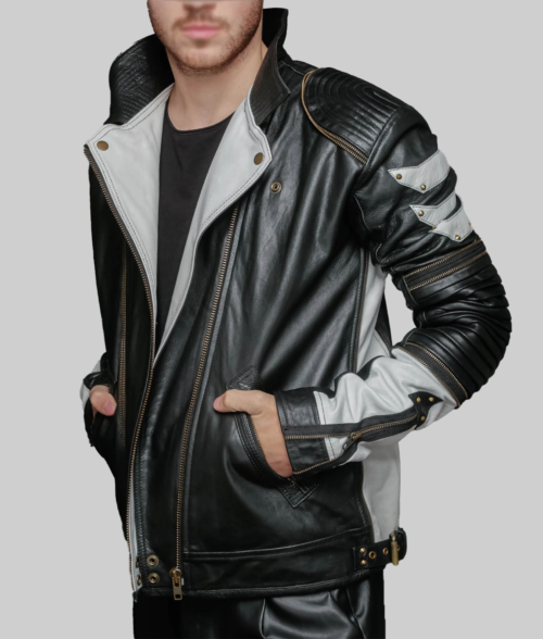 Frank Mens Metallic Black Biker Jacket-SideView2