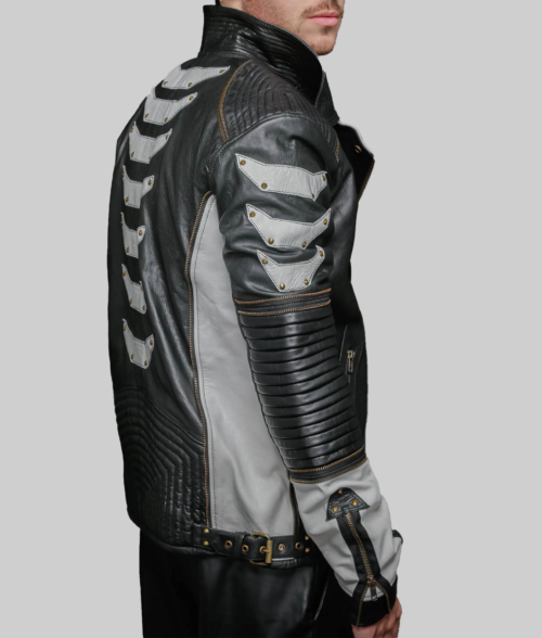 Frank Mens Metallic Black Biker Jacket-SideView3