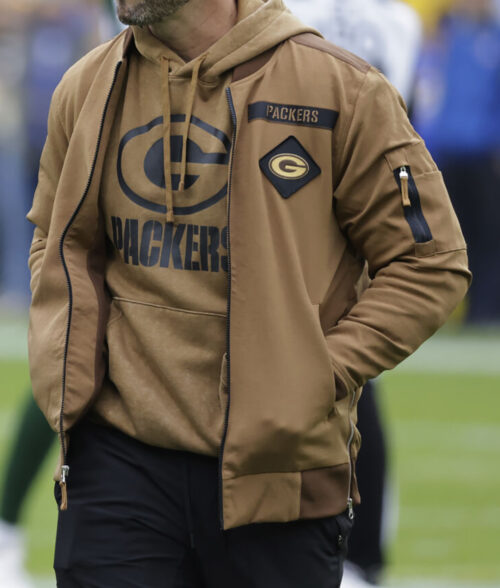 Green Bay Packers Bomber jacket - Matt Tafleur Jacket | Men's Leather Bomber Jacket - Front View