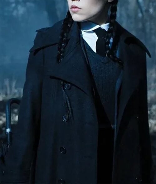 Jenna Ortega Wednesday Addams Black Trench Coat