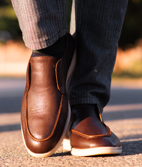 Men’s Grainy Leather Half Boot Style Dark Brown Shoes
