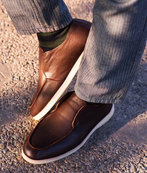 Men’s Grainy Leather Half Boot Style Dark Brown Shoes