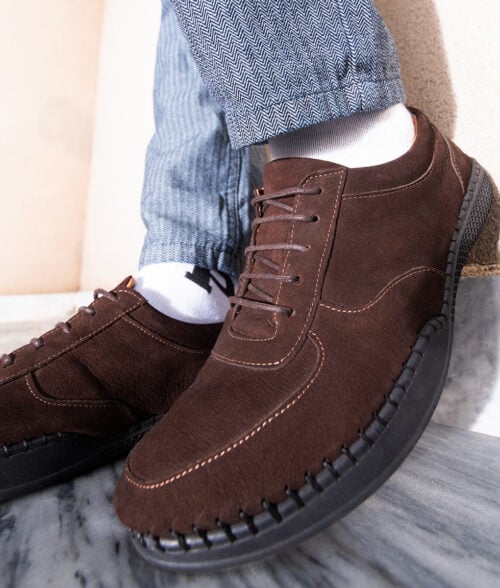 Men’s Maze-Styled Brown Suede Leather Shoes