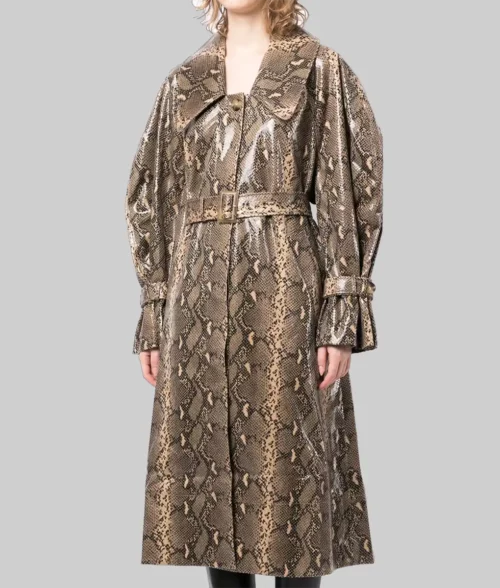 Selena Gomez Snake Print Trench Coat
