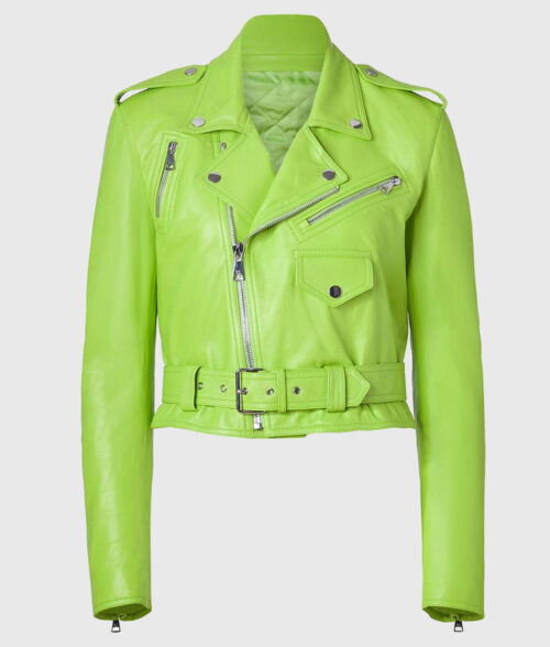 Women’s Biker Lime Green Leather Jacket