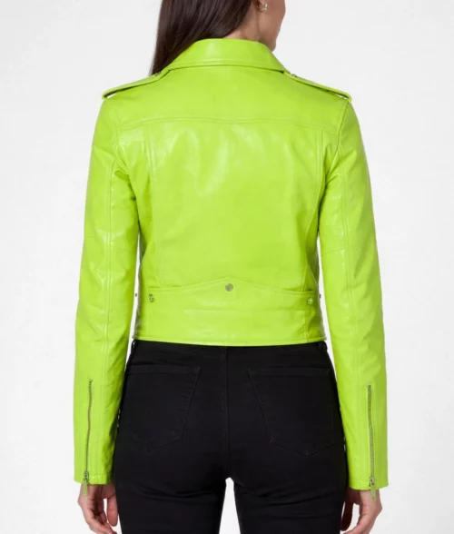 Women’s Biker Lime Green Leather Jacket | Women’s Green Leather Jacket-2
