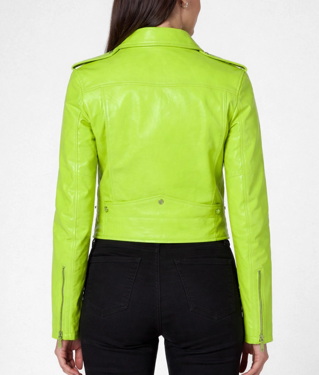 Women’s Biker Lime Green Leather Jacket | Women’s Green Leather Jacket-2