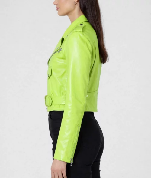 Women’s Biker Lime Green Leather Jacket | Women’s Green Leather Jacket-4