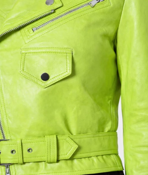 Women’s Biker Lime Green Leather Jacket | Women’s Green Leather Jacket-1
