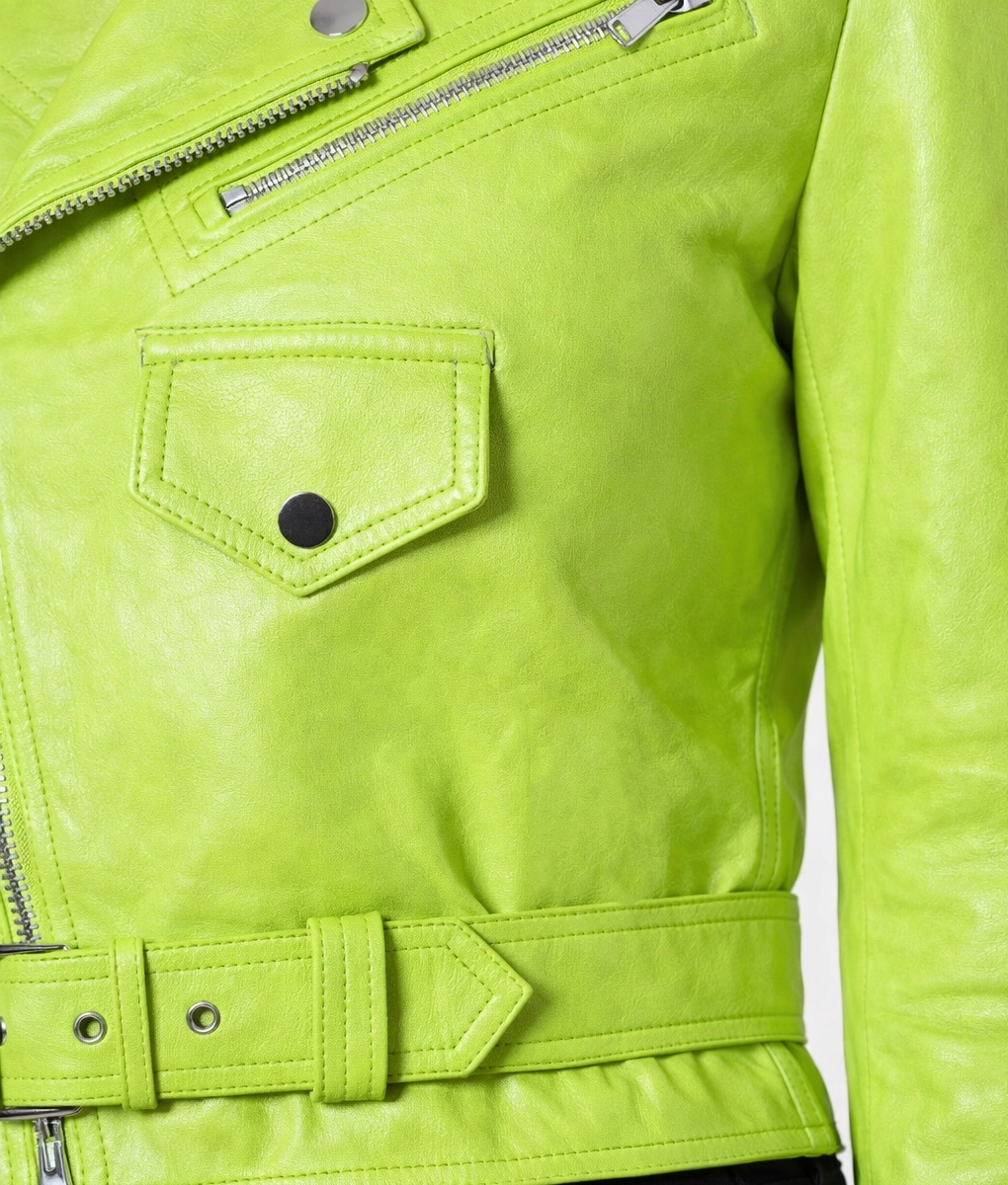 Women’s Biker Lime Green Leather Jacket | Women’s Green Leather Jacket-1