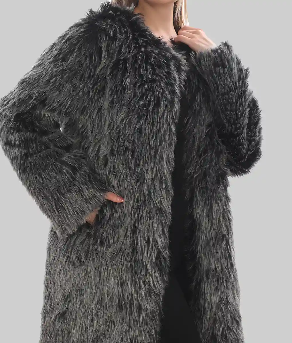 Khloe Kardashian Long Fur Coat - Khloe Kardashian Coat - Side View