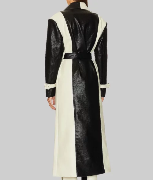 Selena Gomez White and Black Leather Coat