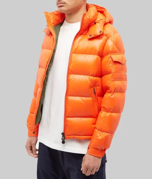 Brad Pitt Wolfs Orange Puffer Jacket - Side