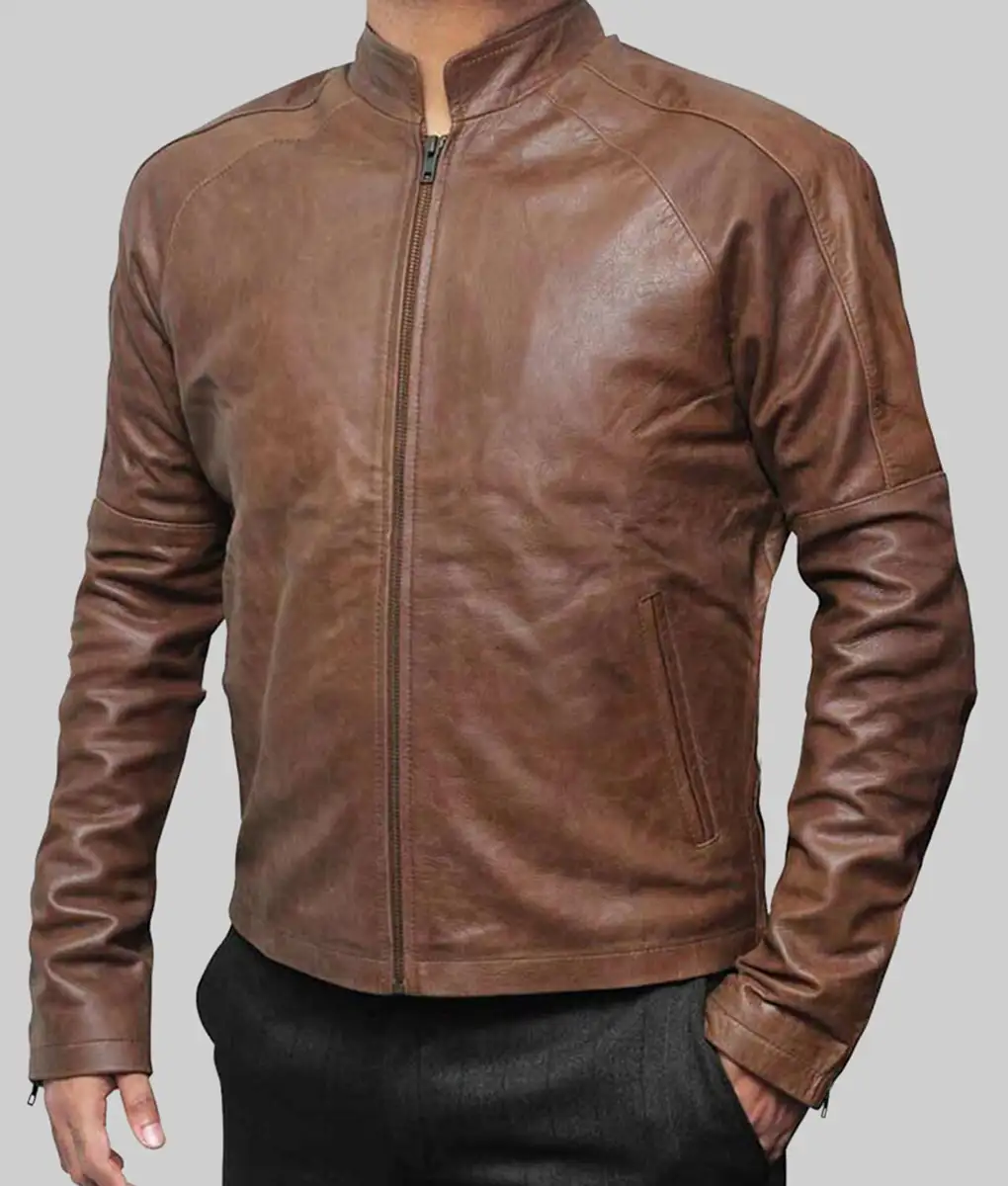 Jack Reacher Tom Cruise Brown Leather jacket-Front View