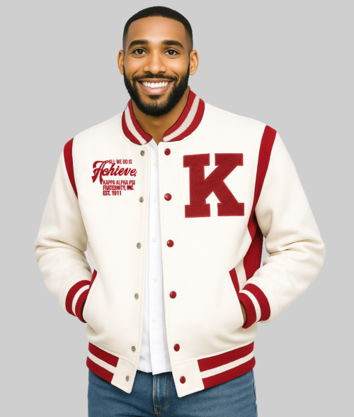 Kappa Alpha Psi Red White Varsity Jacket | The Leather City