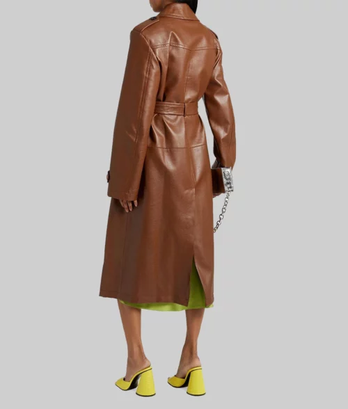 Lauren Sánchez Brown Leather Trench Coat - Back