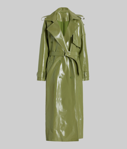 Faux Leather Trench Coat Olive Vinyl Coat Rochelle Humes Green