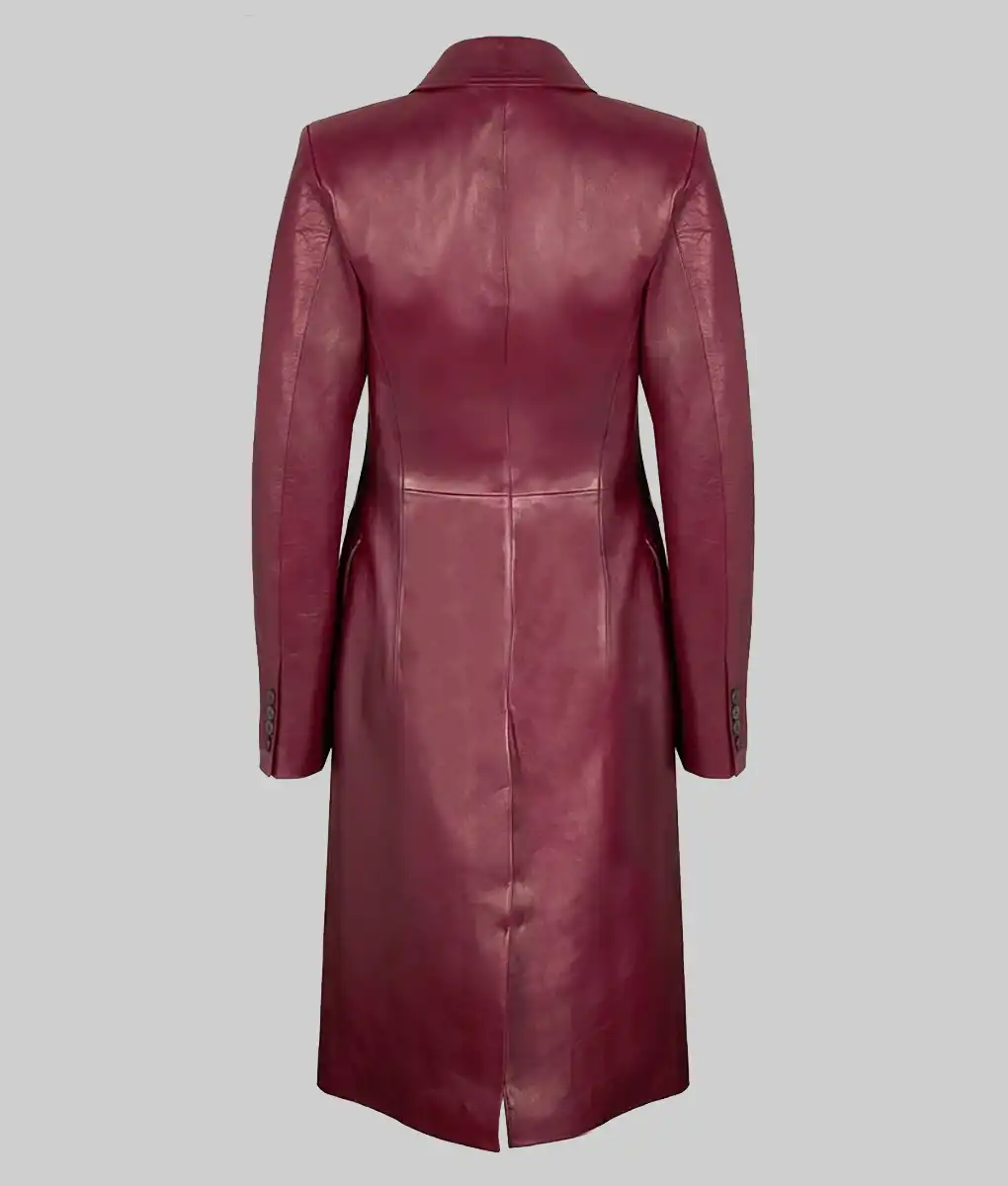 Zendaya Maroon Leather Trench Coat