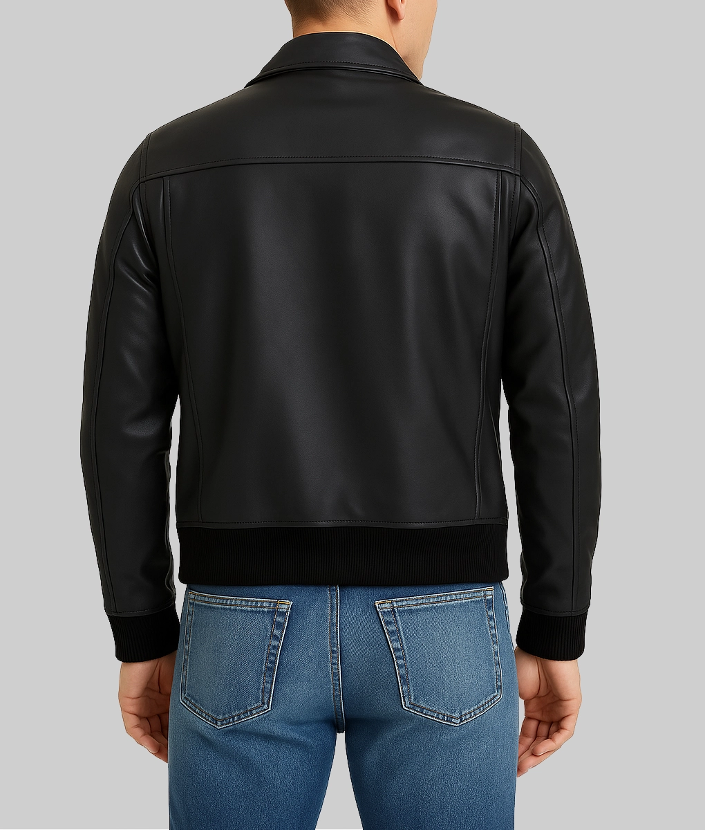 Callan Mens Black Leather Jacket-Back View