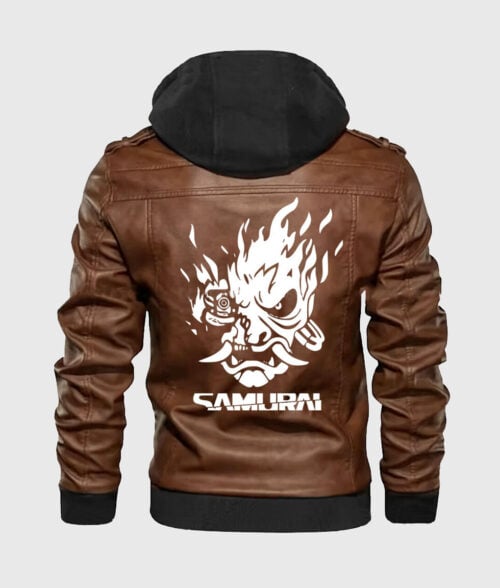 Cyberpunk 2077 Brown Jacket - Men's Brown Leather Jacket + Back View