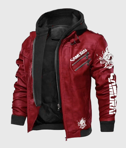 Cyberpunk 2077 Red Samurai Jacket - Men's Red Leather Jacket - Front View