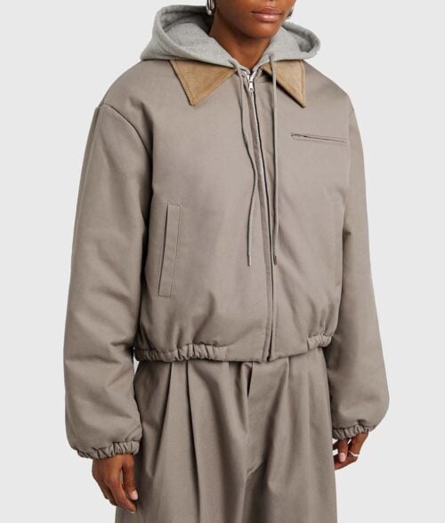Hailey Bieber Cropped Bomber Jacket - Womens Bomber Jacket - Side View