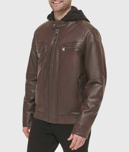 Kayden Mens Brown Leather Jacket - Mens Leather Jacket - Side View